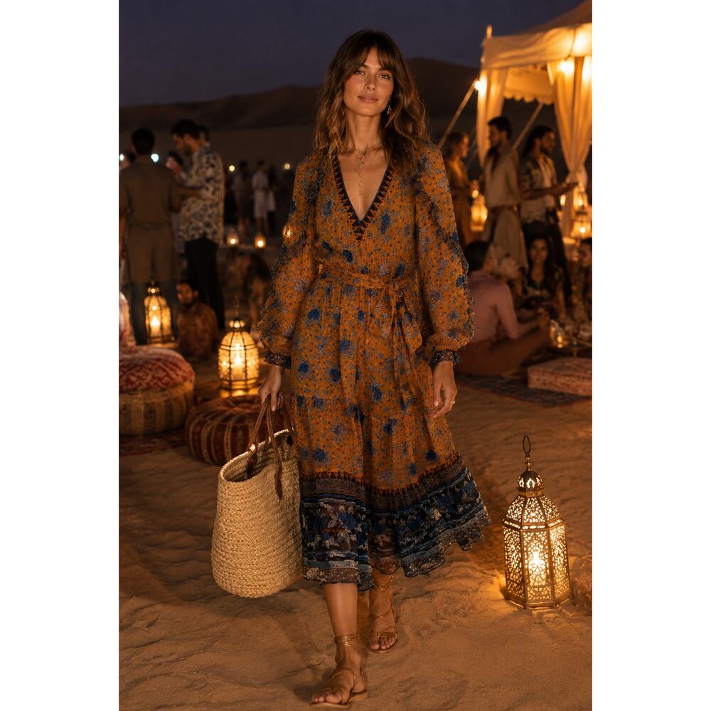 Ulla Johnson XS Silk Long Sleeve Midi Romilly Dress $795 Marigold Bohemian NWT - Picture 9 of 9
